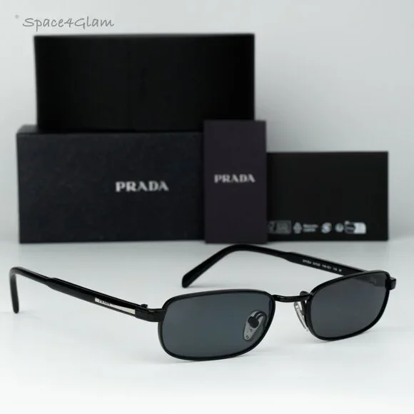 Prada Women Sunglasses Black Grey Polarize Rectangle PRB54S 1AB5Z1 NEW AUTHENTIC Prada Women Sunglasses Black Grey Polar Rectangle PRB54S  main image 4